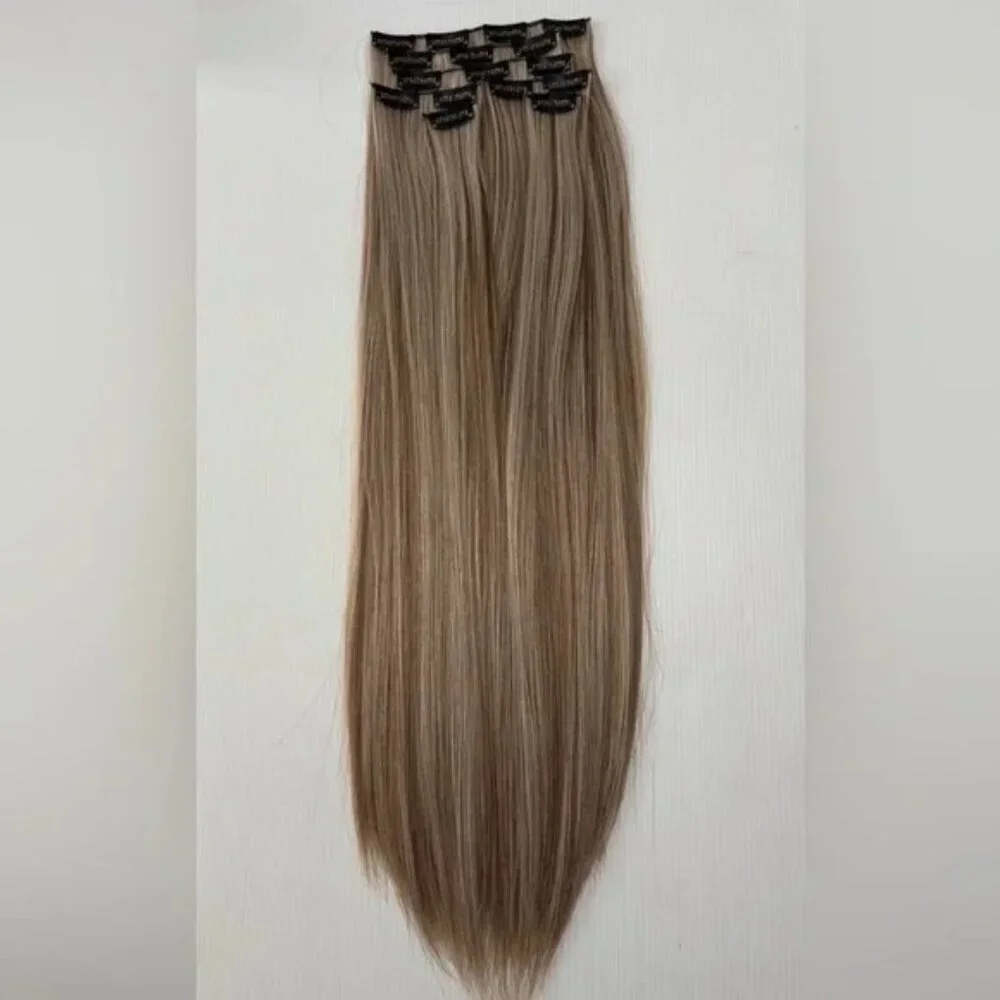 Human hair blend Light Brown With Light Blonde highlights Hair Extensions 24 in